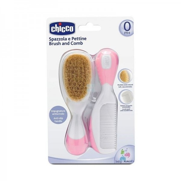 CHICCO CEPILLO Y PEINE PELO NATURAL ROSA